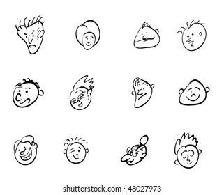 vector outline. Funny smile faces set