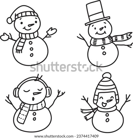 Vector outline of funny snowman.Winter.Merry Christmas.Happy new year .Snow.