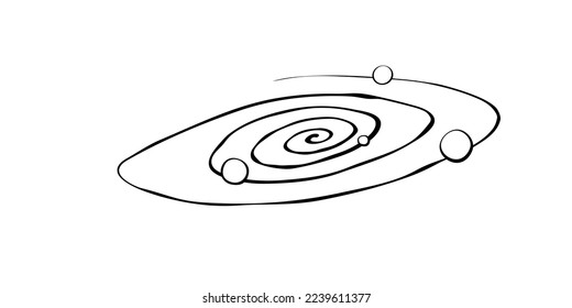 Vector outline Galaxy, Black hole, solar system in doodle style. Universe, outer space simple hand drawn symbol isolated on white background. Pictogram, icon, clip art on theme of astronomy, cosmos