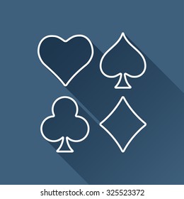 Vector outline game casino cards suit icon on dark blue background with long shadow 