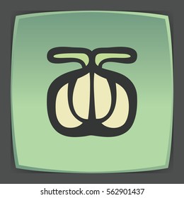 Vector outline garlic vegetable food icon on green flat square plate. Elements for mobile concepts and web apps. Modern infographic logo and pictogram.