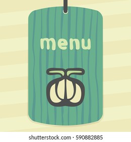 Vector outline garlic vegetable food icon on label with hand drawn striped background. Elements for mobile concepts and web apps. Modern infographic logo and pictogram.