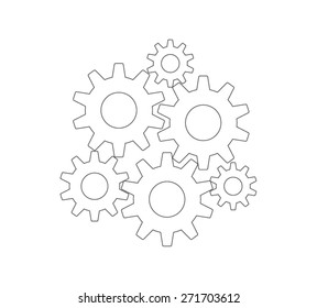 Vector outline gears icon. Cogwheel connection. Business concept