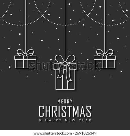 Vector Outline Gift Box Christmas Design Template