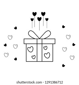 vector outline  gift with hearts icon, lovely doodle 
