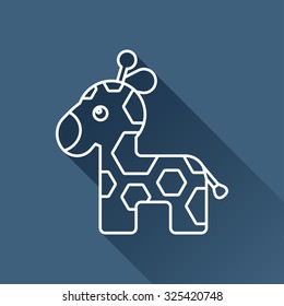 Vector outline giraffe icon on dark blue background with long shadow 