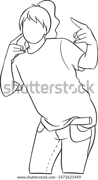 Vector Outline Girl Jeans Unrecognizable Face Stock Vector Royalty Free