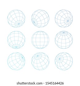 Vector Outline Of A Globe With Grid Design Isolated White Background On Set