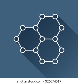 Vector outline graphene icon on dark blue background with long shadow . Science illustration 