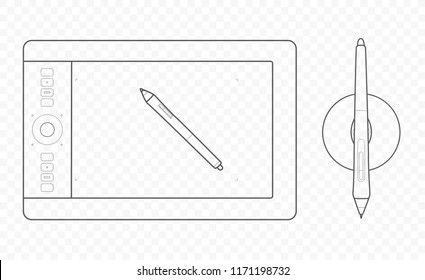 Vector outline graphic tablet for drawing by artist and designer. Sketch, illustration, cartoon drawing and painting.