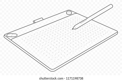 Vector outline graphic tablet for drawing by artist and designer. Sketch, illustration, cartoon drawing and painting.