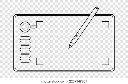Vector outline graphic tablet for drawing by artist and designer. Sketch, illustration, drawing and painting.