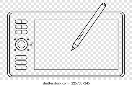 Vector outline graphic tablet for drawing by artist and designer. Sketch, illustration, drawing and painting. line art vector graphic pad.