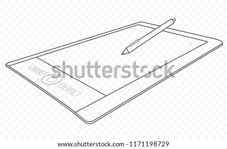 Vector outline graphic tablet for drawing by artist and designer. Sketch, illustration, cartoon drawing and painting.