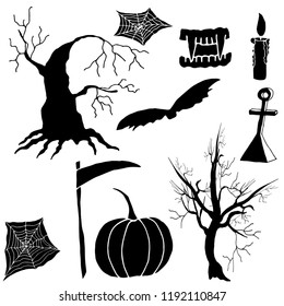 Vector outline for halloween silhouettes symbols