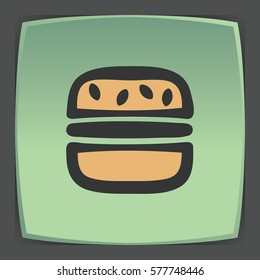 Vector outline hamburger fast food icon on green flat square plate. Elements for mobile concepts and web apps. Modern infographic logo and pictogram.