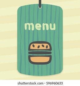 Vector outline hamburger fast food icon on label with hand drawn striped background. Elements for mobile concepts and web apps. Modern infographic logo and pictogram.