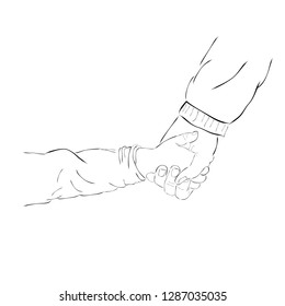 Vector outline hand draw sketch, Adult and Baby Hand 
