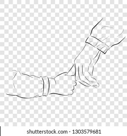 vector outline hand draw sketch, Adult and Baby Hand at transparent effect background
