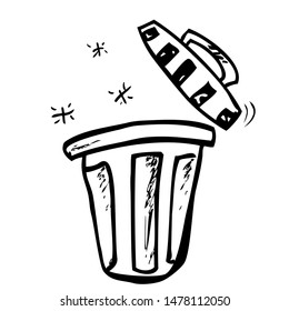 Vector Outline Hand Draw Sketch of Clean and tidy trash bin on White
