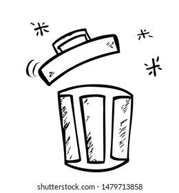 Vector Outline Hand Draw Sketch of Opened Empty Clean and tidy trash bin
