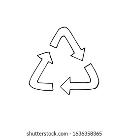 Vector outline hand drawn doodle sketch recycle symbol isolated on white background