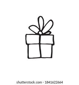 Imagen dibujada a mano por el contorno del vector de la caja de regalo al estilo Doodle. Elemento de diseño festivo para Navidad, Día de San Valentín, cumpleaños, año nuevo, otras vacaciones