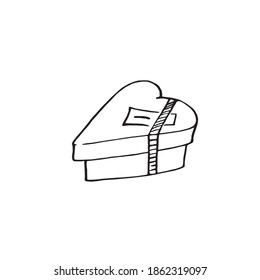 Vector outline hand drawn image of gift box in Doodle style. Festive design element for Christmas, Valentines day, birthday, new year, other holiday