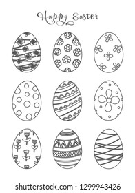 Vector outline hand drawn set of Easter eggs.