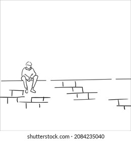 vector outline or hand image, with the theme of people sitting still on their own