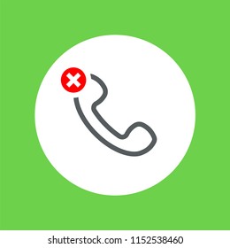 Vector outline handset flat illustration with prohibition sign in red circle.Green background. 
