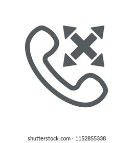 Vector outline handset flat illustration with cross sign and arrows. Multi-channel phone customer service icon. Ways to answer the phone. 