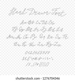 Vector Outline Handwritten Font Isolated on Light Transparent Background, Type Set.