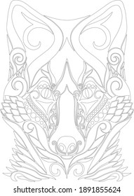 Vector outline head of fox in ornament