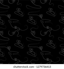 vector outline hearts seamless pattern, single line art