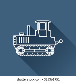 Vector outline heavy machine icon on dark blue background with long shadow 