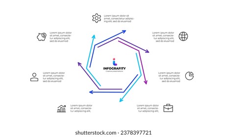 Vector outline heptagon infographic cycle diagram with 7 options, steps, parts or processes