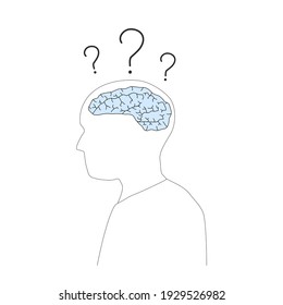 Vector - Outline human with blue brain. How to genius ? Idea, Thinking, IQ concept.