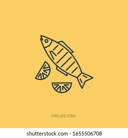 Vector outline icon of barbecue and picnic - grilled fish