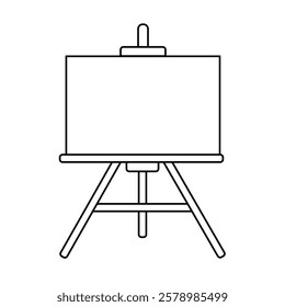 Vector outline icon. Blank canvas securely positioned on a traditional wooden art easel. 