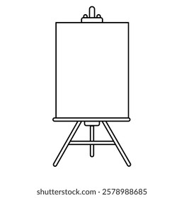 Vector outline icon of a blank canvas on a wooden easel. Minimalist vector illustration of an empty art canvas on a white background.