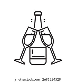 Vector Outline Icon of Celebration with Sparkling Wine and Flutes