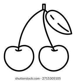 Ícone de Contorno Vetorial de Cerejas com Trevo