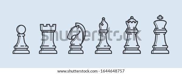 Vector outline icon\
chess. Chess icons. Chess pieces. Playing chess. King, Queen, rook,\
knight, Bishop, pawn
