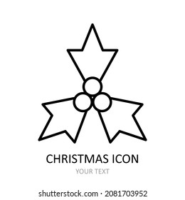 Vector outline icon with christmas toy - mistletoe. Outline drawing.