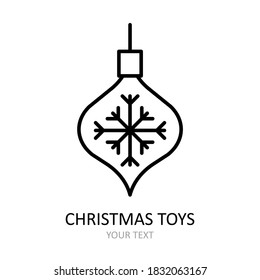 Vector outline icon with Christmas toys. White silhouette with black line.