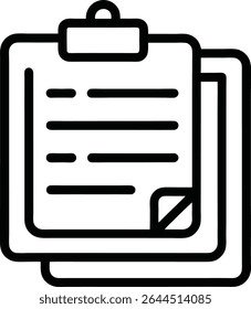 Icono de contorno de Vector de un Portapapeles que muestra notas aisladas sobre un fondo blanco 
