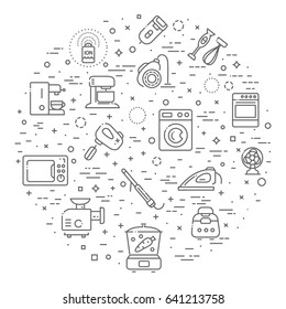 vector outline icon collection - household appliances. Electronics