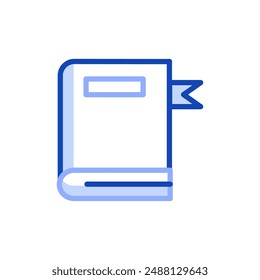 Icono de esquema de Vector que representa un libro de texto sobre una asignatura escolar con un marcador. El libro está en una posición cerrada.