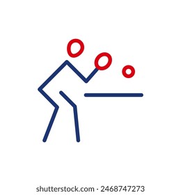Vector outline icon of an energetic athlete playing table tennis. The man focuses on the game and hits the ball with a racket. Active sport. Flat icon, pictogram. Sports events and competitions.